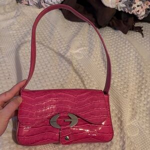 Guess Fuchsia Croc-Embossed Shoulder Bag